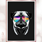 DJ Pug - Kulaklıklı Renkli Neon Köpek Poster