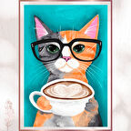 Kahve Keyfi Yapan Kedi - Sevimli Modern Art Poster
