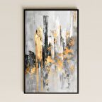 Altın Detaylı Gri Soyut Tablo - UV Baskılı Modern Sanat