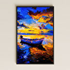 Gün Batımında Sandal Temalı Tablo - UV Baskılı Renkli Manzara