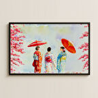 Sakura ve Kimonolu Kadınlar UV Baskılı Japon Tablosu