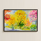 Renkli Ağaçlı Yol UV Baskılı Bahar Manzara Tablosu