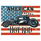 American Hot Rod Retro Ahşap Poster Tablo | Vintage Yarış Arabası Duvar Dekoru