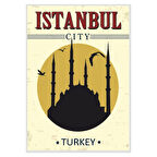 Istanbul City Silüetli Türkiye Temalı Ahşap Retro Poster Tablo