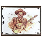 Anadolu Halk Ozanı Temalı Retro Ahşap Poster Tablo | Bağlama & Saz Duvar Dekoru