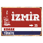 İzmir Konak Temalı 35 Yazılı Ahşap Retro Poster Tablo
