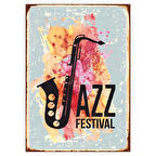 Jazz Festival Saksafon Temalı Ahşap Retro Poster Tablo
