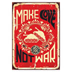 Make Love Not War Yazılı Barış ve Protest Temalı Ahşap Retro Poster Tablo