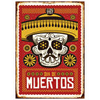 Dia de Muertos Temalı Meksika Şeker Kafatası Ahşap Retro Poster Tablo