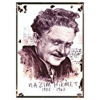 Nâzım Hikmet Portresi Temalı Ahşap Retro Şair ve Edebiyat Posteri