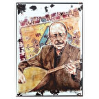 Neşet Ertaş Portresi Temalı Ahşap Retro Türk Halk Müziği Poster Tablo