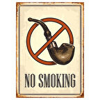 No Smoking Pipo İllüstrasyonlu Retro Stil Ahşap Yasaklı Poster Tablo