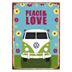 Peace & Love Retro Ahşap Tablo - Hippi Minibüs Temalı Nostaljik Tasarım