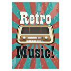 Retro Müzik Ahşap Tablo - Vintage Radyo Temalı Renkli Tasarım