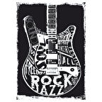 Rock Jazz Gitar Temalı Ahşap Tablo - Siyah Beyaz Müzik Poster Tasarımı