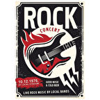 Rock Concert Retro Ahşap Tablo - 1976 Müzik Afişi ve Gitar Tasarımı