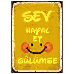 Sev Hayal Et Gülümse Retro Ahşap Tablo - Pozitif Enerji ve Motivasyon Tasarımı