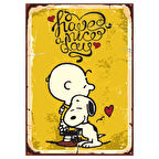 Charlie Brown ve Snoopy Retro Ahşap Tablo - Have a Nice Day Temalı Sevimli Tasarım