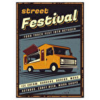 Street Festival Retro Ahşap Tablo - Food Truck ve Sokak Lezzetleri Temalı Tasarım