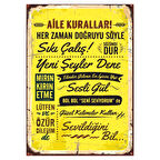 Aile Kuralları Temalı Retro Ahşap Tablo - Sevgi ve Değer Odaklı Dekor Tasarımı