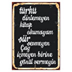 Türkü Kitap Çay Şiir Temalı Retro Ahşap Tablo – Gönül Manifestosu Yazılı Dekor