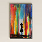 Renk Yağmuru Temalı Çocuk Siluetli Şeffaf Pleksi Tablo