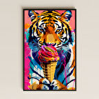 Renkli Kaplan ve Dondurma Tasarımlı Pop-Art Şeffaf Pleksi Tablo