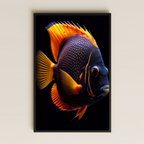 Siyah Zeminli Altın Noktalı Tropikal Balık Şeffaf Pleksi Tablo