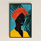 Minimal Tropikal Afro Kadın Portresi Şeffaf Pleksi Tablo
