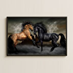 İki At Mücadelesi Dijital Sanat Pleksi Tablo
