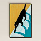 Siyah Kedi ve Gölgesi Modern İllüstrasyon Pleksi Tablo