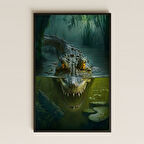 Yarı Suda Görünen Timsah Dijital Sanat Pleksi Tablo