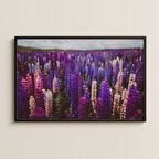 Mor ve Pembe Tonlarında Doğal Lupin Çiçek Tarlası Pleksi Tablo
