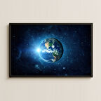 Uzaydan Görünen Dünya ve Yıldızlı Gökyüzü Dijital Sanat Pleksi Tablo