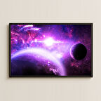 Mor Nebula ve Gezegen Manzaralı Kozmik Dijital Sanat Pleksi Tablo