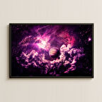 Mor Uzay Bulutları Arasında Dev Gezegen Dijital Sanat Pleksi Tablo