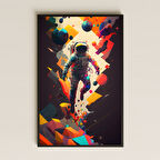 Soyut Renk Blokları Arasında Yüzen Astronot Pleksi Tablo - Modern Bilimkurgu Dekoru