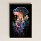 Neon Renkli Denizanası Temalı Modern Pleksi Tablo