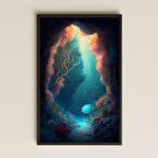 Işık Süzmeli Sualtı Mağarası ve Mercanlar Temalı Fantastik Pleksi Tablo