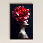 Kırmızı Güllü Profil Kadın Portresi Temalı Sanatsal Pleksi Tablo
