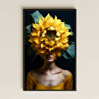 Gövde Renkli Ayçiçekli Kadın Portresi Temalı Cesur Pleksi Tablo