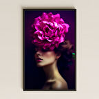 Fuşya Gül Taçlı Profil Kadın Portresi Temalı Modern Pleksi Tablo