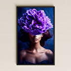 Dev Mor Çiçekli Kadın Portresi Temalı Çarpıcı Sanatsal Pleksi Tablo