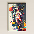 Soyut Geometrik Astronot Temalı Pleksi Tablo - Modern Uzay Sanatı Dekoru