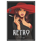 Retro Kadın Temalı Ahşap Poster | Vintage Parti Stil Duvar Tablosu