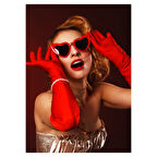 Retro Kalpli Gözlüklü Kadın Poster | Vintage Ahşap Duvar Tablosu