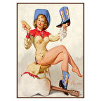 Kovboy Şapkası ve Kovboy Çizmeli Kadın Retro Ahşap Tablo