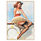 Retro Denizci Kıyafetli Kadın Figürlü Ahşap Tablo