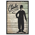 Charlie Chaplin Silüet Tasarım Ahşap Zemin Retro MDF Tablo