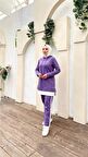Yazı Baskılı Garni Detaylı Kapşonlu Kısa Sweat Pantolon İkili Tesettür Eşofman Takımı - 03080 - Koyu Lila